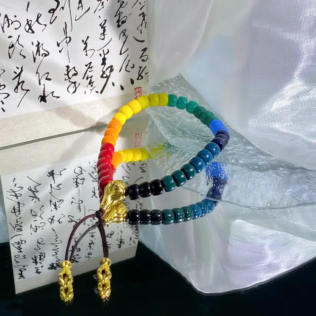 鲤晶 国潮 大彩虹 简约轻奢高级感 琉璃 玉石手串 男女同款情侣款