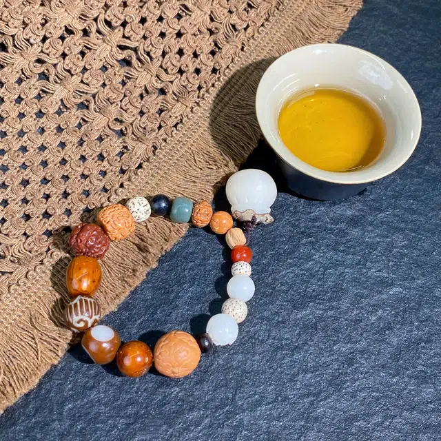 鲤晶 禅意木质复古 钱袋多宝 白玉菩提 菩提类手串 男女同款情侣款