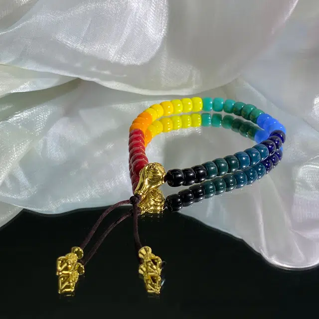 鲤晶 国潮 大彩虹 简约轻奢高级感 琉璃 玉石手串 男女同款情侣款