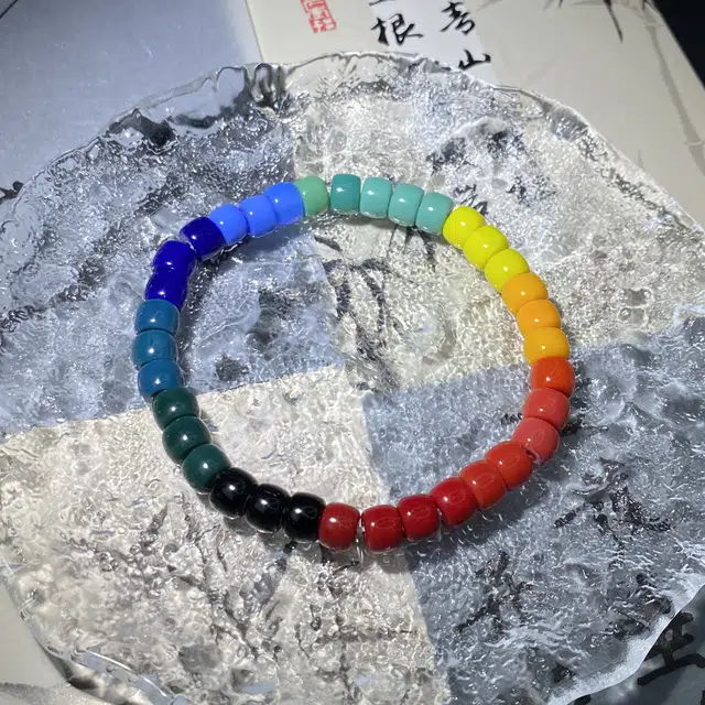 鲤晶 国潮 大彩虹 琉璃 玉石手串 男女同款情侣款 琉璃