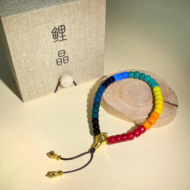 鲤晶 国潮 大彩虹 简约轻奢高级感 琉璃 玉石手串 男女同款情侣款