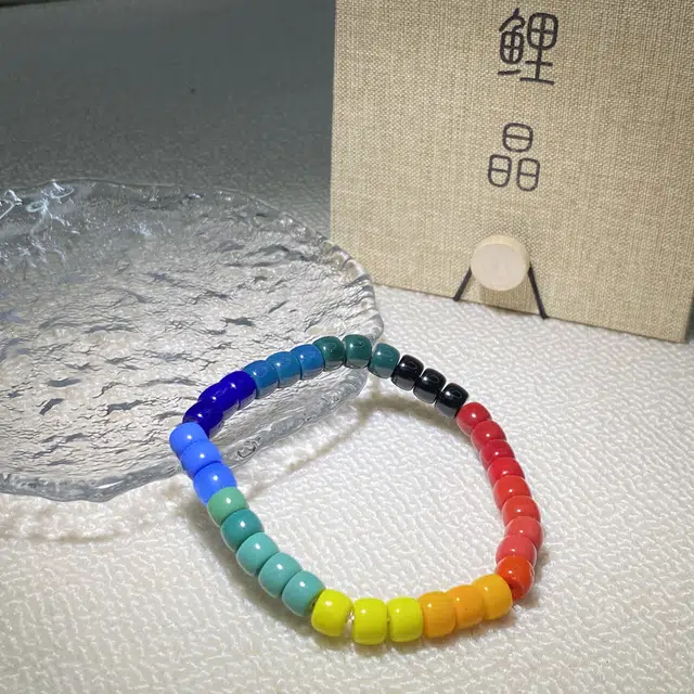 鲤晶 国潮 大彩虹 琉璃 玉石手串 男女同款情侣款 琉璃