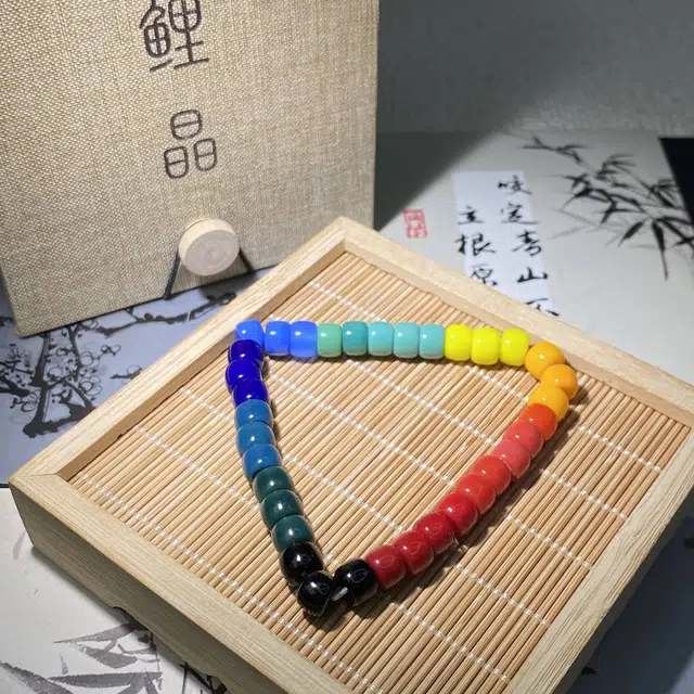 鲤晶 国潮 大彩虹 琉璃 玉石手串 男女同款情侣款 琉璃