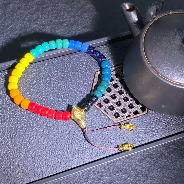 鲤晶 国潮 大彩虹 简约轻奢高级感 琉璃 玉石手串 男女同款情侣款