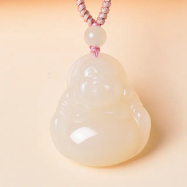 世存 新中式小众设计笑面佛公 和田玉 项链 女款 藕粉