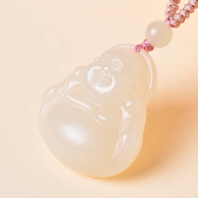 世存 新中式小众设计笑面佛公 和田玉 项链 女款 藕粉