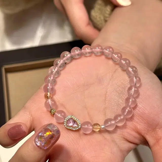 陌阡雪 【粉晶绮梦】招桃花招正缘 福禄双全 提升魅力 新中式甜美少女可爱小清新 小众轻奢百搭时尚高级感#好运天然 粉水晶 手串 女款
