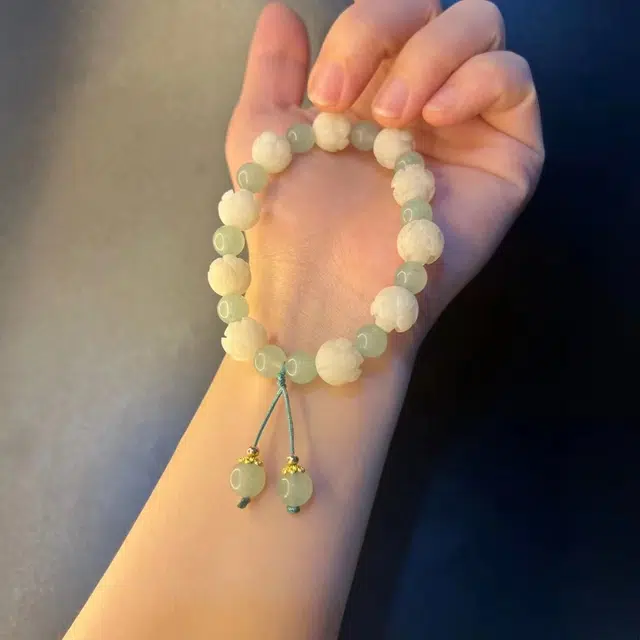 陌阡雪 好运莲莲 白莲花 新中式小清新森系纳福招财平安如意复古小众手饰 白玉菩提 手串 男女同款情侣款