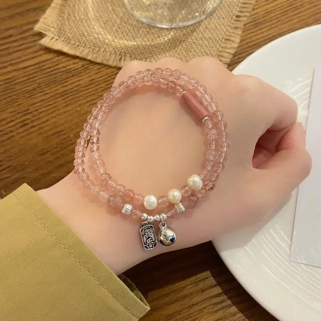陌阡雪 招正缘桃花 早日脱单 旺姻缘 遇良人 甜蜜浪漫高级感双圈手饰天然 草莓晶 手串 女款