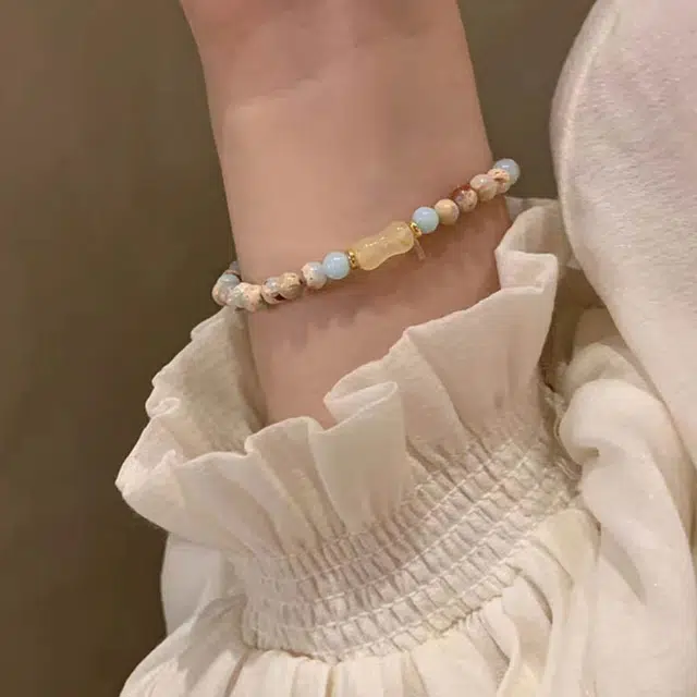 陌阡雪 新中式添福转运浅绿色竹节国潮 寿山石 玉石手链 男女同款情侣款