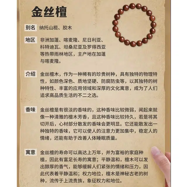 陌阡雪 【高品质精品】国潮精品檀香佛珠念珠盘玩文玩 金丝檀木 手串 男女同款情侣款