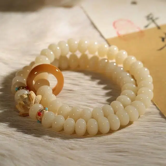 陌阡雪 新中式复古国潮风 好运莲莲 小众设计感  招财纳福 白玉菩提 手串 男女同款情侣款