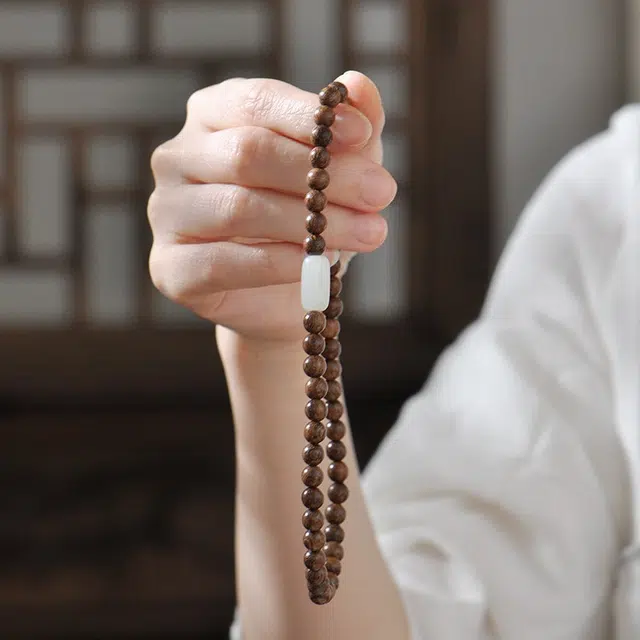 陌阡雪 双圈设计木珠古风个性叠戴 木作 手串 男女同款情侣款 金丝檀木
