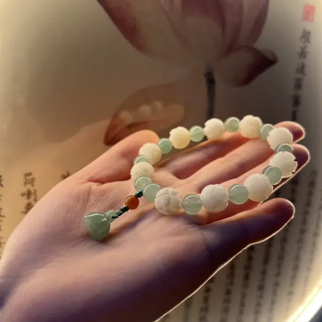 陌阡雪 好运莲莲 白莲花 新中式小清新森系纳福招财平安如意复古小众手饰 白玉菩提 手串 男女同款情侣款