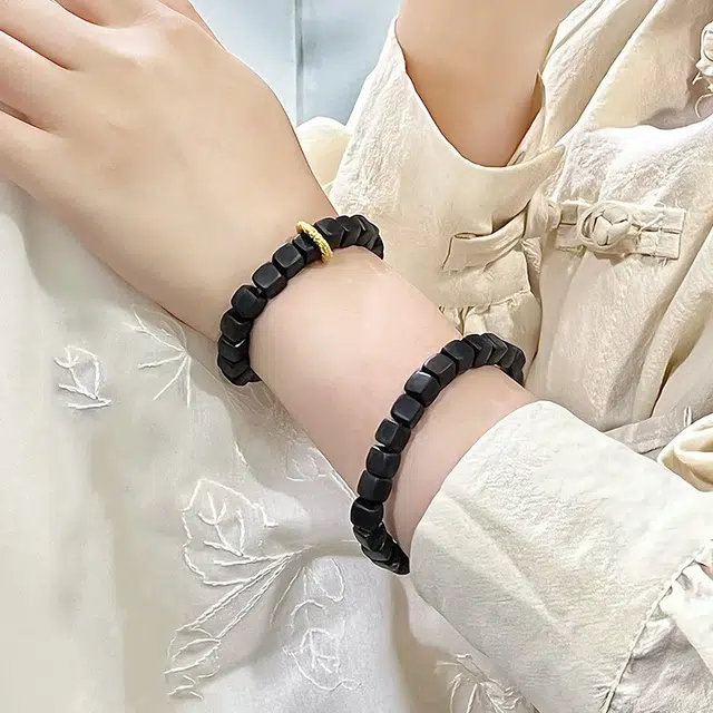 陌阡雪 甜美饰爱 国风新中式 古风方块跑环 绿檀 手串 男女同款情侣款 黑檀