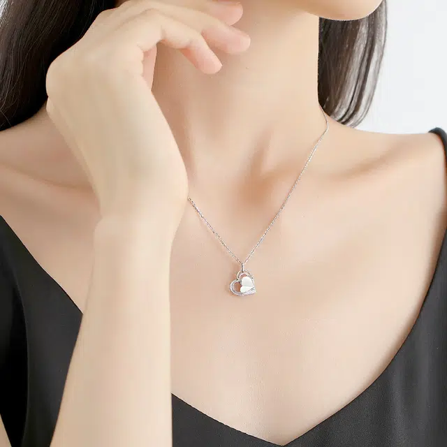 觅宿 爱心白金镂空心形锁骨链女 铂金 项链 女款
