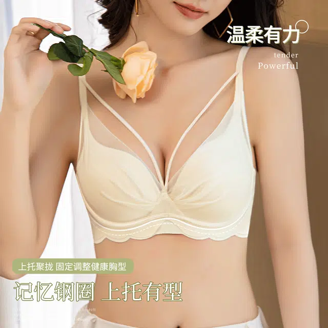 浪莎 简约防掉肩内衣小胸聚拢显大上托收副乳防下垂蕾丝性感美背文胸 女款