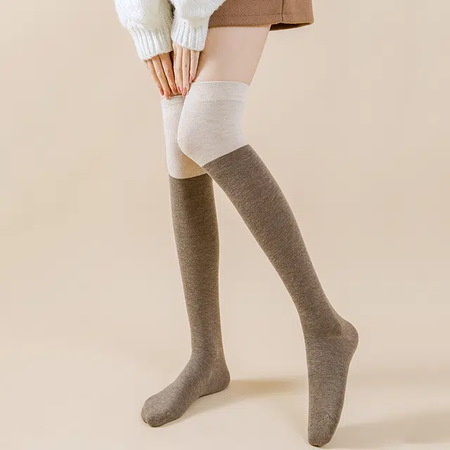 浪莎 拼色小腿袜子中筒拼色长筒半腿微压黑色小腿袜过膝袜 女款 多双