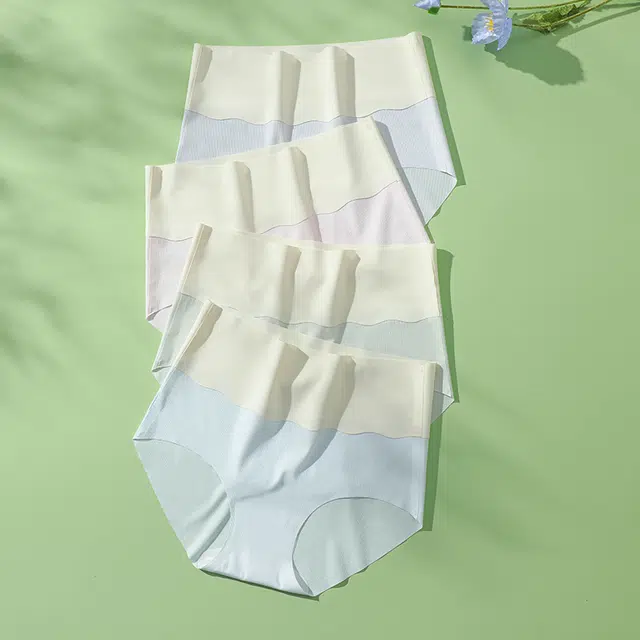 浪莎 撞色冰丝全棉抗菌裆舒适无痕三角裤高腰透气轻薄少女内裤 女款 组合装