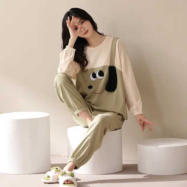 浪莎 可爱卡通舒适面料家居服百搭颜色柔软材质起居服休闲款式外穿方便睡衣套装 女款