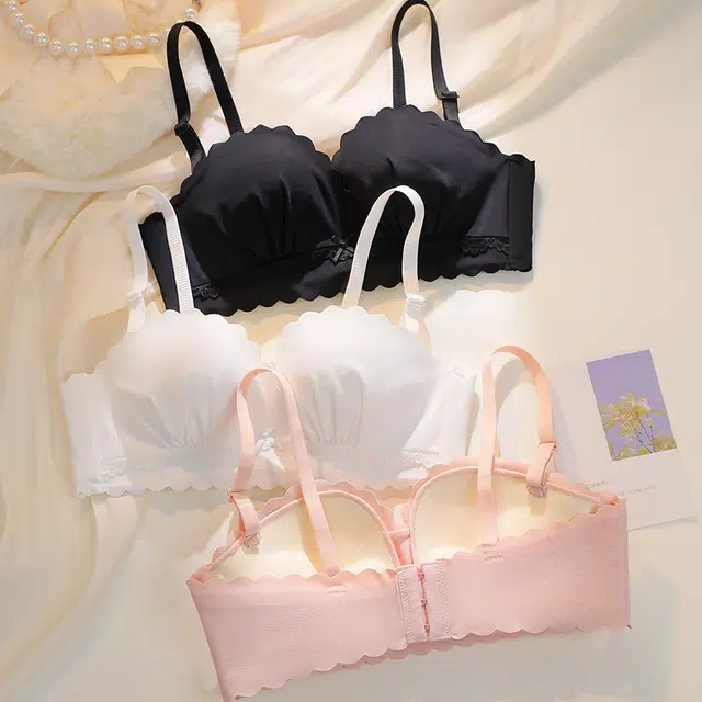 浪莎 少女色无肩带文胸贴合透气无痕舒适防滑遮副乳美背聚拢薄款防滑内衣裤套装 女款