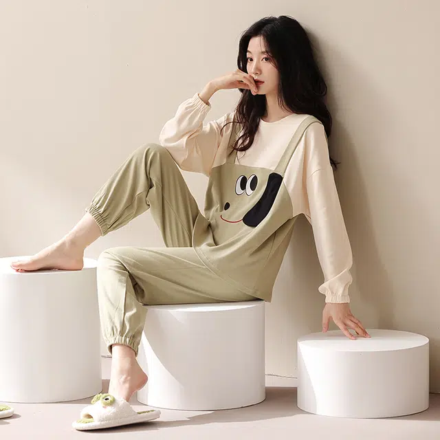 浪莎 可爱卡通舒适面料家居服百搭颜色柔软材质起居服休闲款式外穿方便睡衣套装 女款