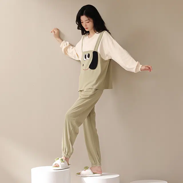 浪莎 可爱卡通舒适面料家居服百搭颜色柔软材质起居服休闲款式外穿方便睡衣套装 女款