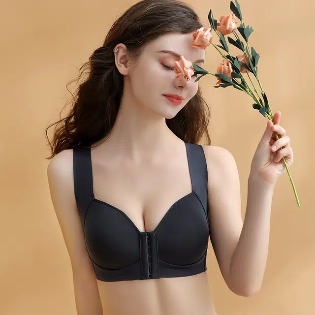 浪莎 无痕前扣纯色舒适内衣薄款胸罩无钢圈聚拢收副乳防下垂大码文胸 女款
