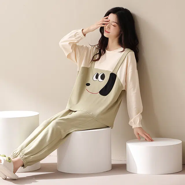 浪莎 可爱卡通舒适面料家居服百搭颜色柔软材质起居服休闲款式外穿方便睡衣套装 女款
