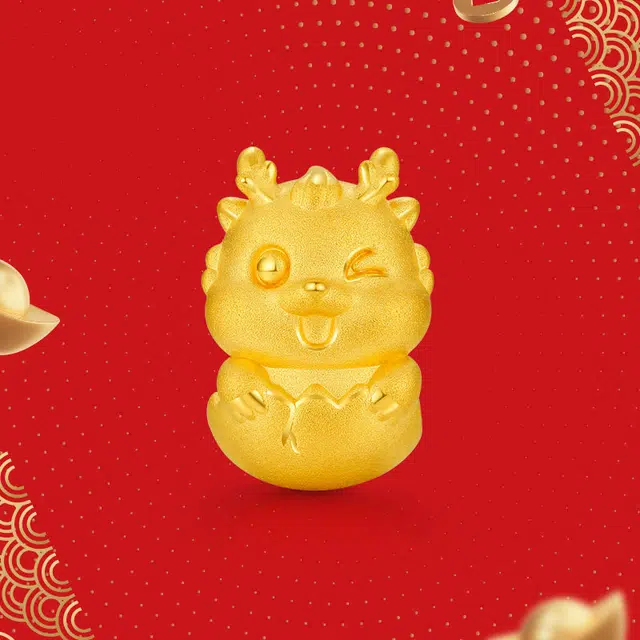 六桂福珠宝 龙年生肖 俏皮龙宝宝 转运珠 足金 一口价 黄金手链 男女同款情侣款