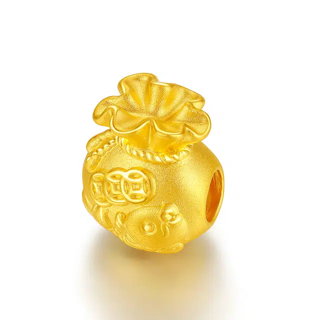 六桂福珠宝 锦鲤福袋手链串珠手绳 足金 按克计价 黄金转运珠吊坠手链 男女同款情侣款