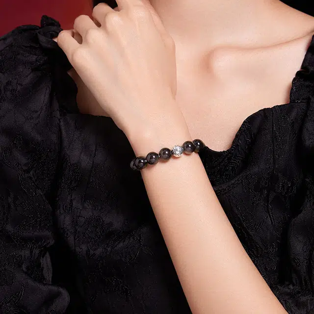 六桂福珠宝 玄珠梵星  新中式国潮新中式复古 时尚百搭霸气天然 黑曜石 手串 男女同款情侣款