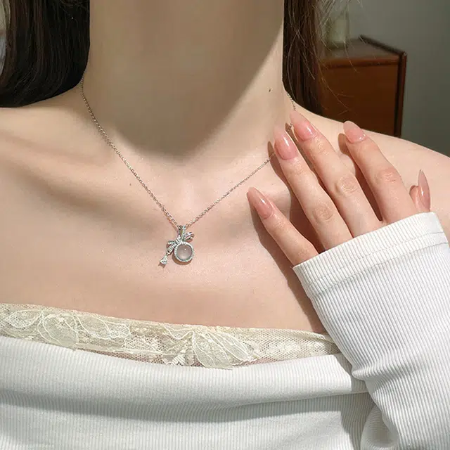 希缘 蝴蝶结 新中式轻奢小众设计高级感 简约时尚百搭可调节锁骨链#好运 玉髓 项链 女款