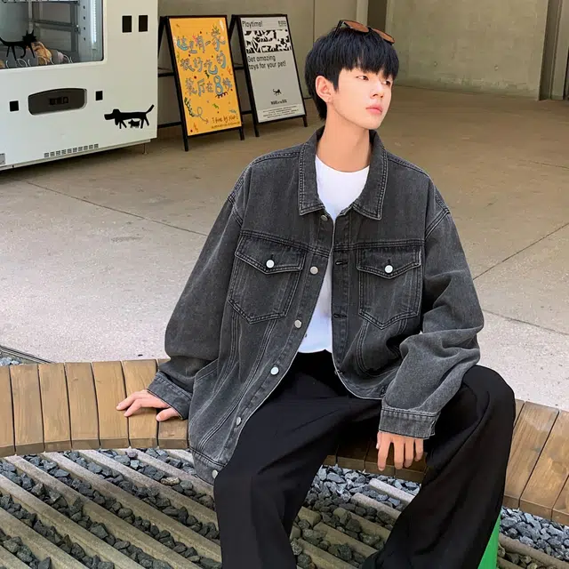 虫小绿 美式复古水洗做旧宽松休闲翻领百搭牛仔外套 男女同款