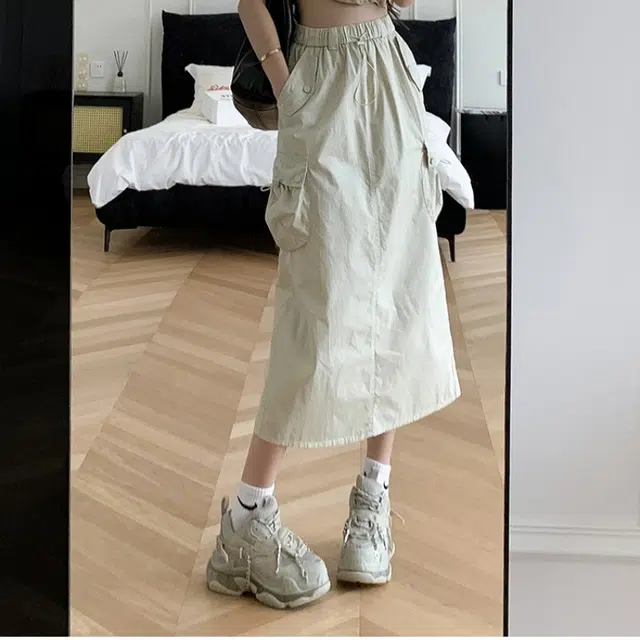 欧阳喜 高街半身裙气质纯色通勤休闲长裙 女款