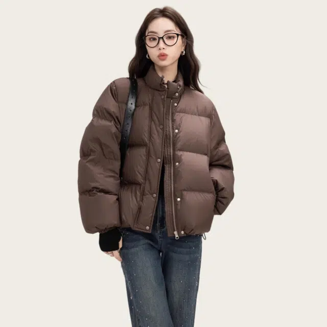 欧阳喜 复古百搭时尚棉服 男女同款 咖色