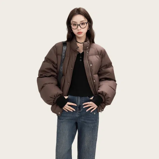 欧阳喜 复古百搭时尚棉服 男女同款 咖色