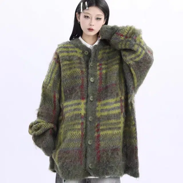 欧阳喜 美式复古高级感宽松慵懒风外套毛衣 女款