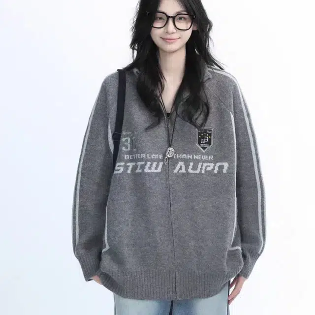 欧阳喜 美式复古街头针织开衫外套宽松潮牌长袖毛衣 女款