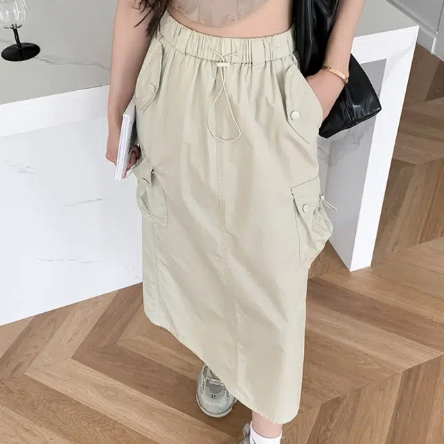 欧阳喜 高街半身裙气质纯色通勤休闲长裙 女款