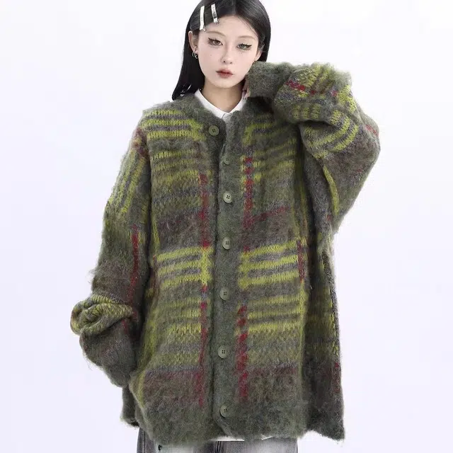 欧阳喜 美式复古高级感宽松慵懒风外套毛衣 女款