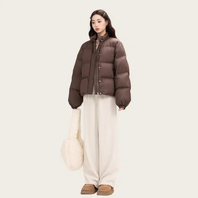 欧阳喜 复古百搭时尚棉服 男女同款 咖色