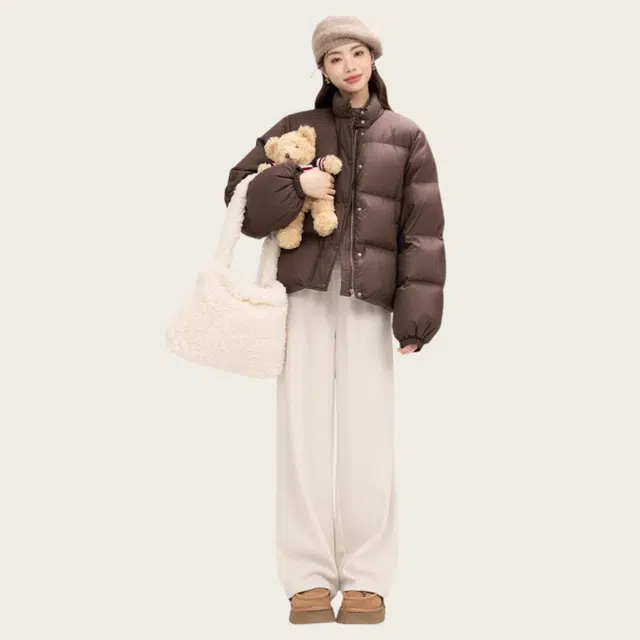 欧阳喜 复古百搭时尚棉服 男女同款 咖色