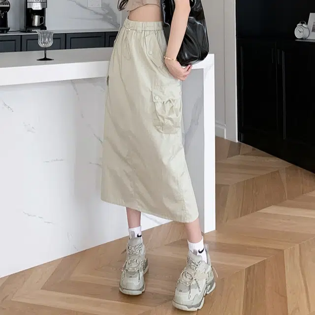 欧阳喜 高街半身裙气质纯色通勤休闲长裙 女款