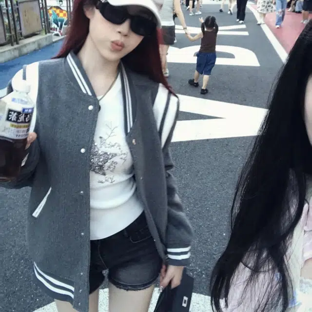 悍戈 美式复古时尚潮流拼接纽扣撞色毛呢开衫与棒球服外套夹克 男女同款