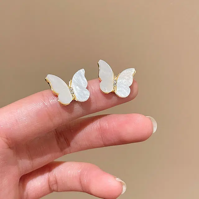 希遇 蝴蝶耳钉小众设计简约百搭气质高级感耳饰 合金 耳钉 女款