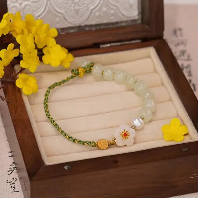 希遇 福气满满小桃红手链编织手绳招桃花转运珠民族风手饰 铜 手链 女款