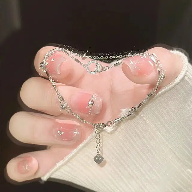 希遇 环环相扣几何手链 百搭高级感小众设计双层叠戴手饰品 钛钢 手链 女款