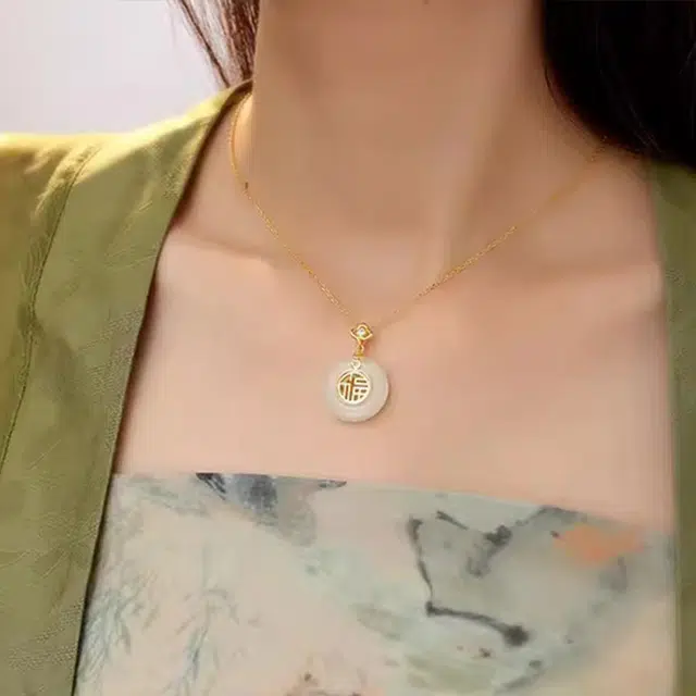 希遇 国潮福字平安扣吊坠项链复古简约百搭如意锁骨链 铜 项链 女款