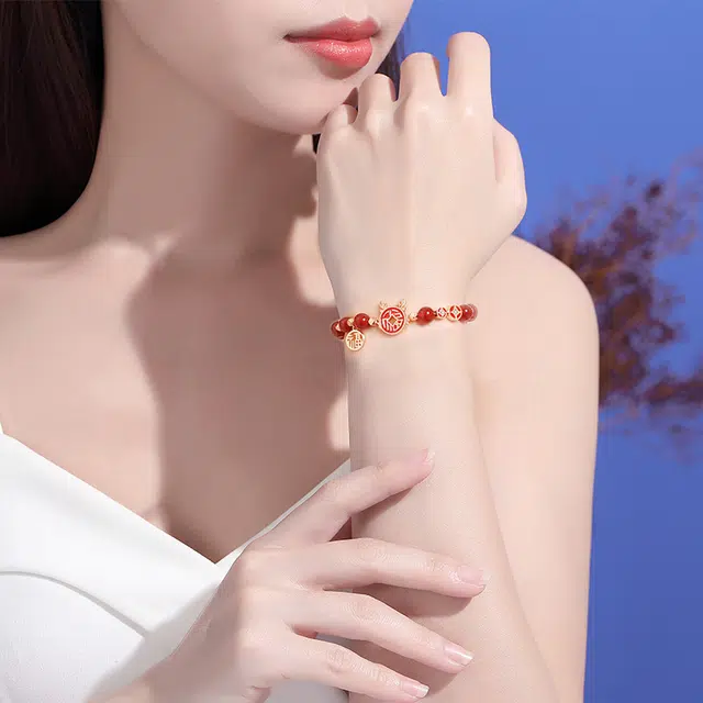 希遇 钱币福龙 国潮 国风新中式生肖龙年串珠 玛瑙 手串 女款